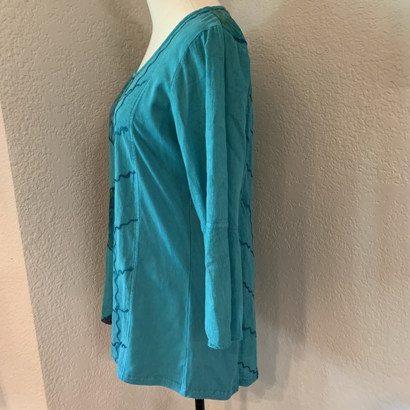 Parsley & Sage Sz M Blue Floral Embroidered Bell Sleeve Art To Wear Lagenlook - Picture 2 of 10